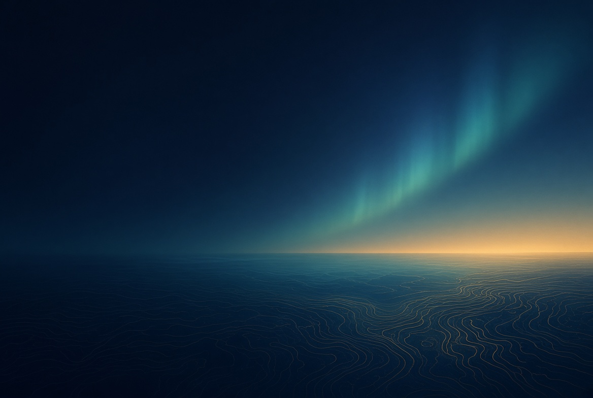 Northline calendar artwork: aurora above a stylised horizon